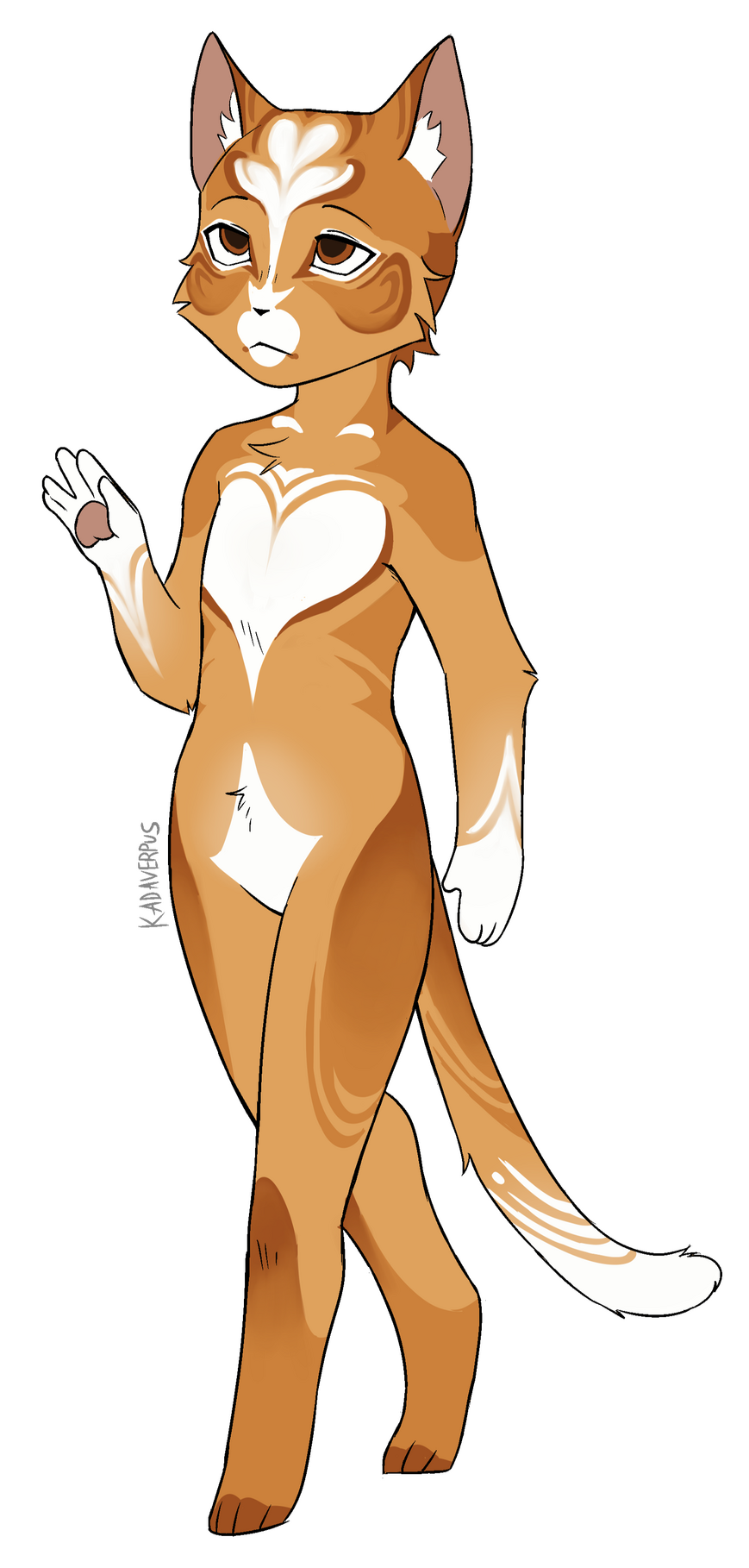 Bipedal anthropomorphic cat with latte art markings